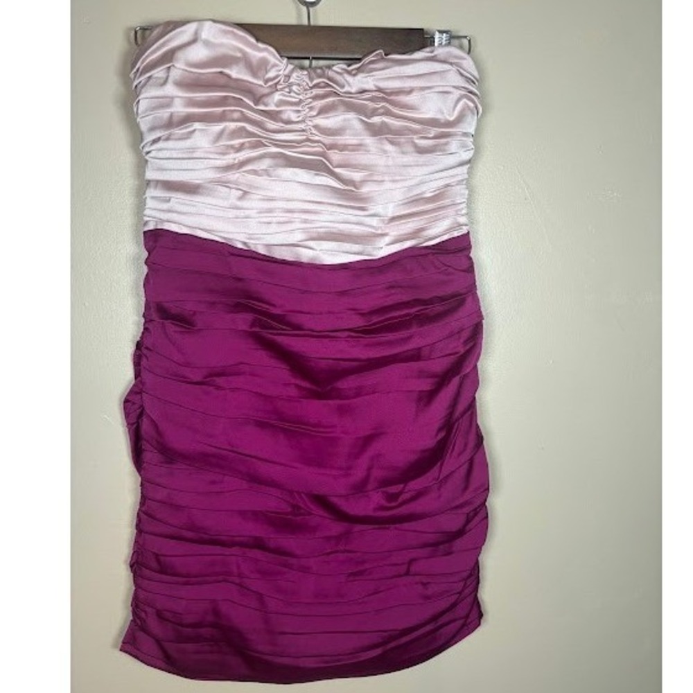 Express Strapless Ruched Satin Mini Dress Two Tone Magenta Pink Size 4 NWT